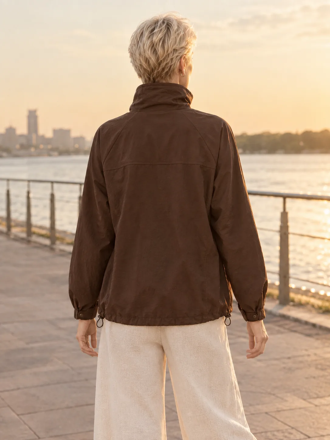 Tempo Funnel-Neck Jacket in Espresso — back view