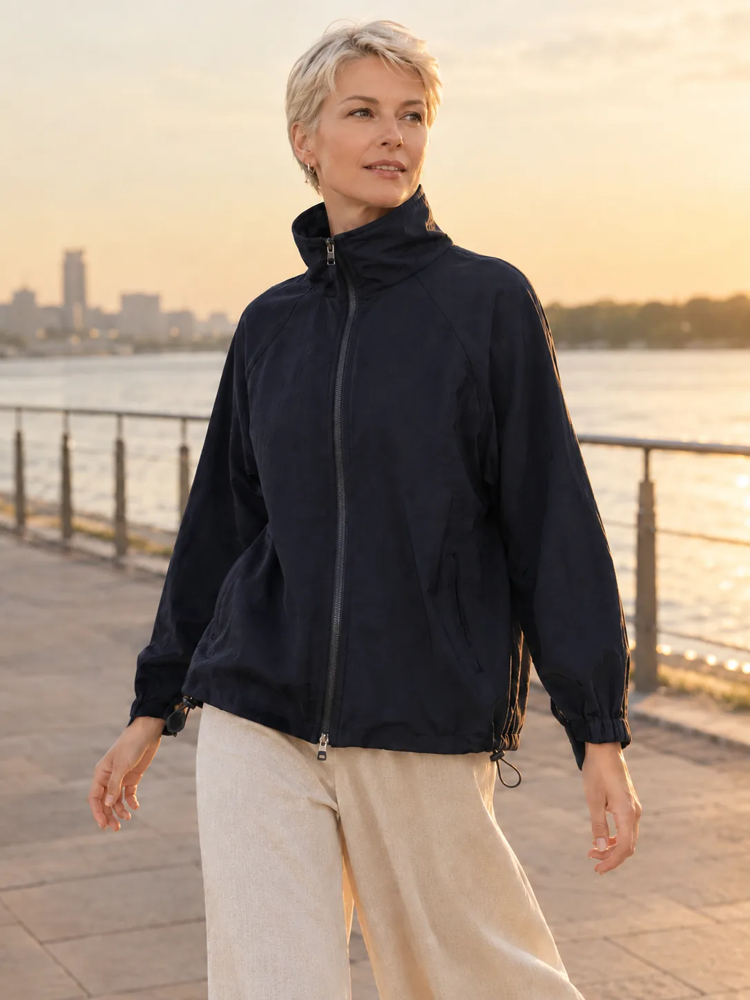 Tempo Funnel-Neck Jacket in Ink — worn