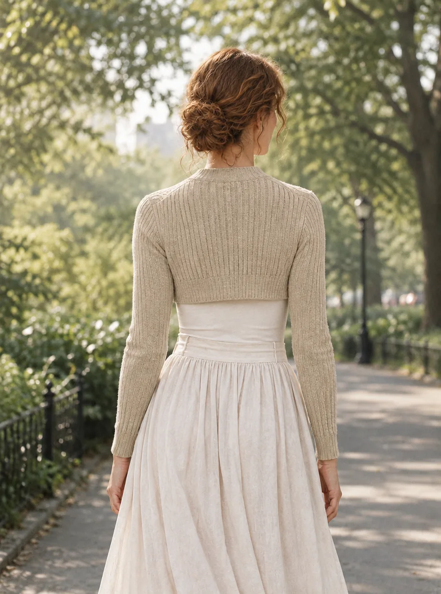 Warm-Up Knit Shrug in Oat — back view