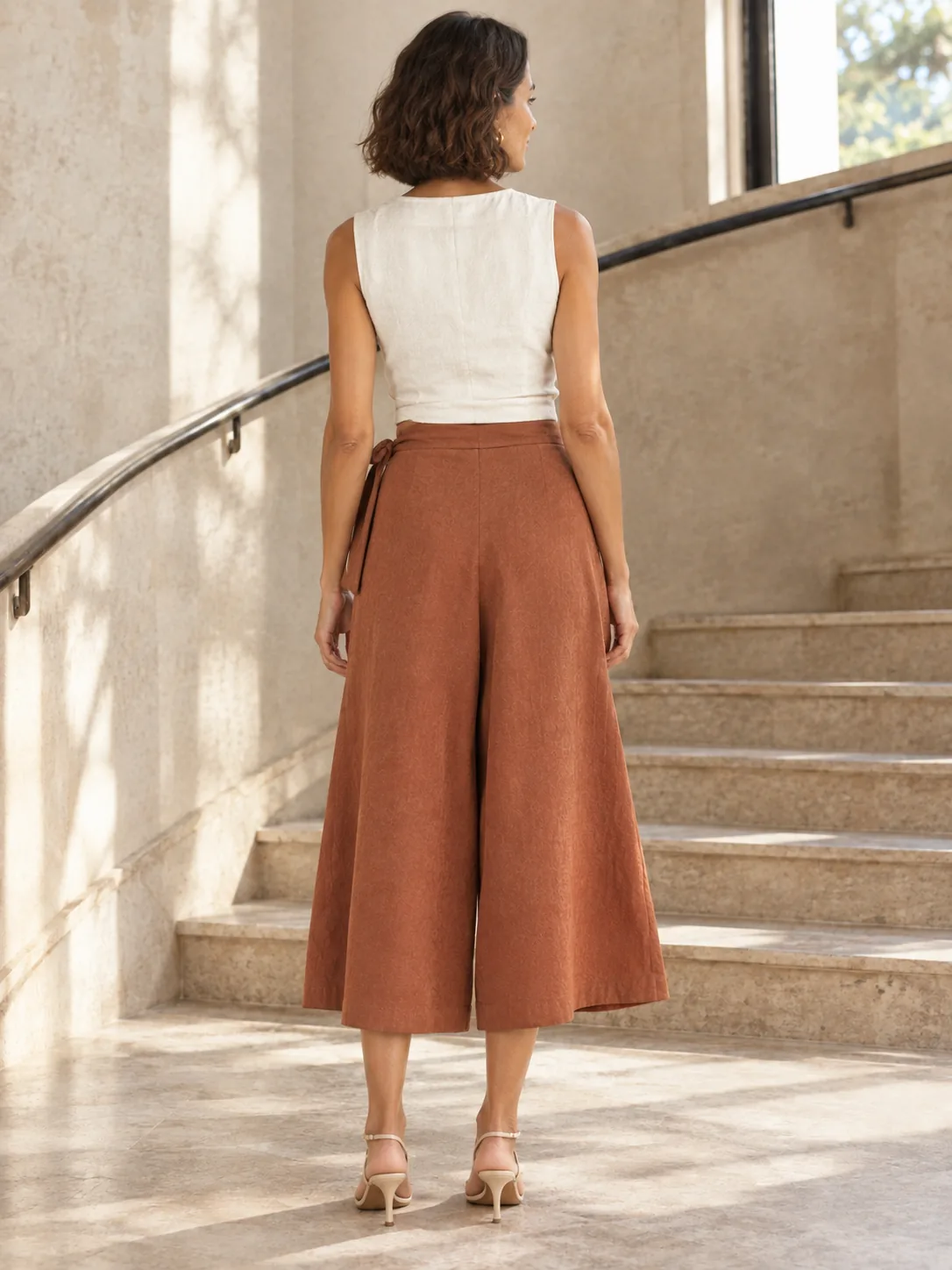 Wrap-Front Culotte in Clay — back view