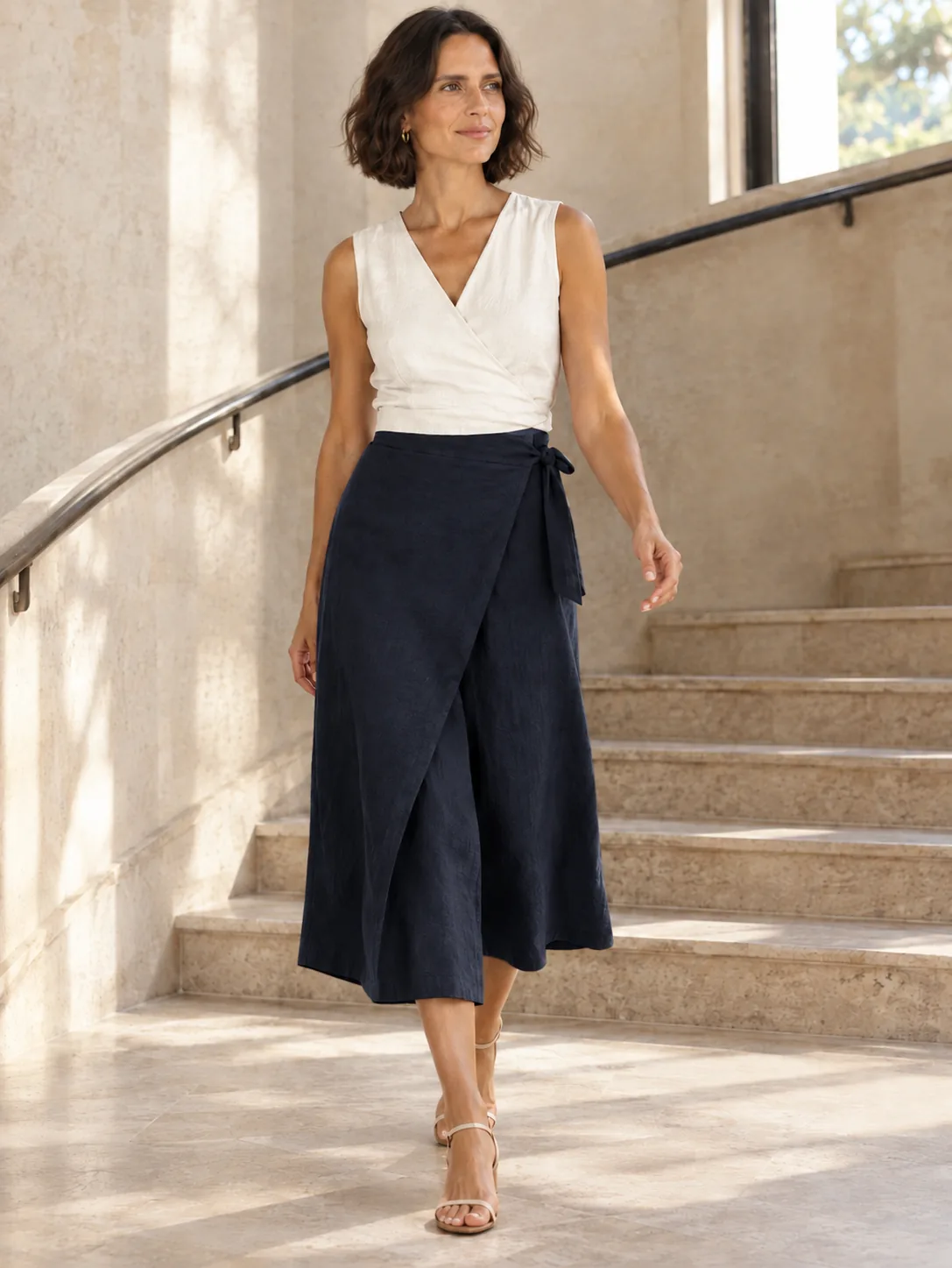 Wrap-Front Culotte in Ink — worn